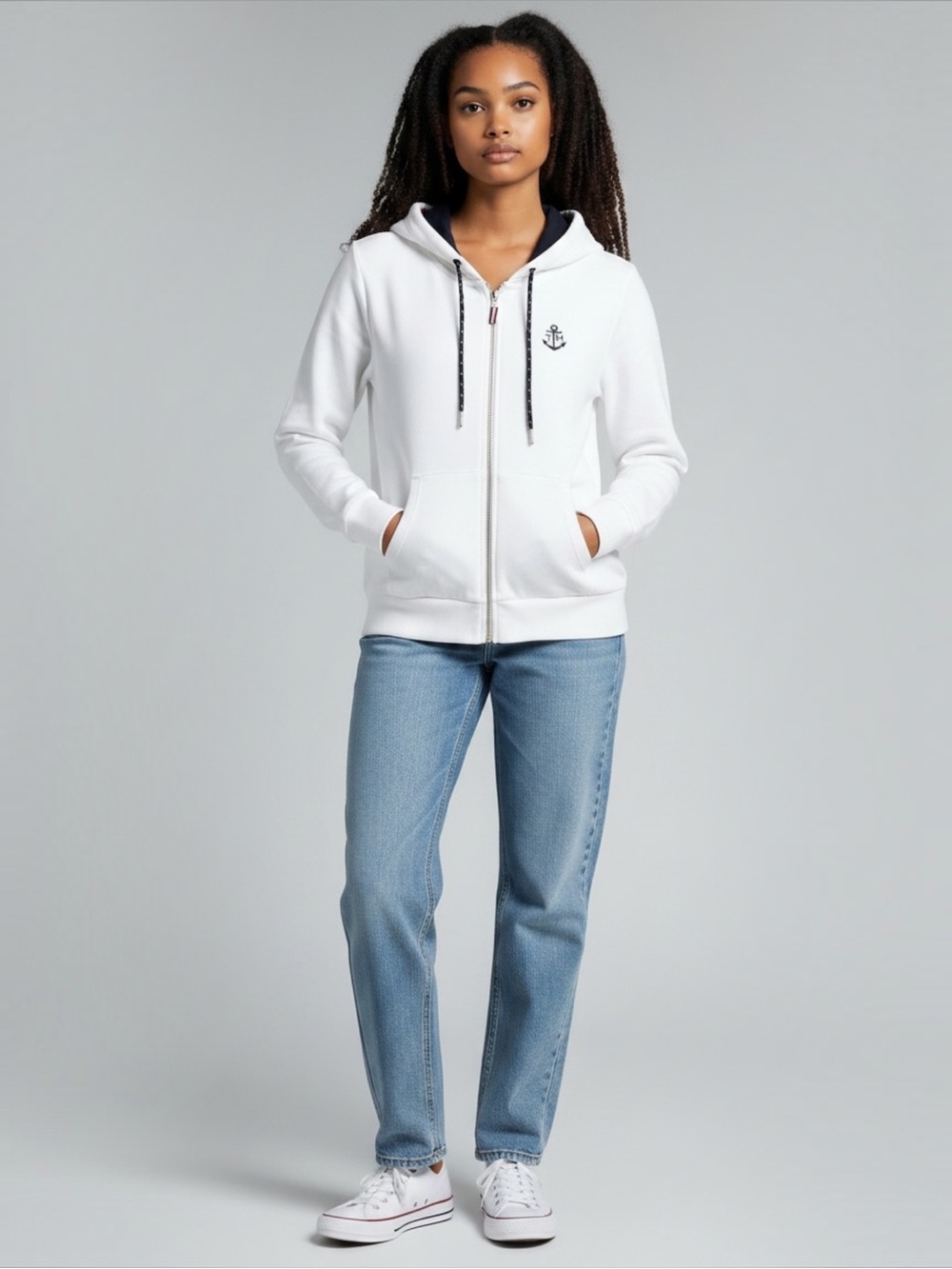 Tommy Hilfiger Women's White Zip-Up Hooded Sweatshirt - Picture 2 of 7